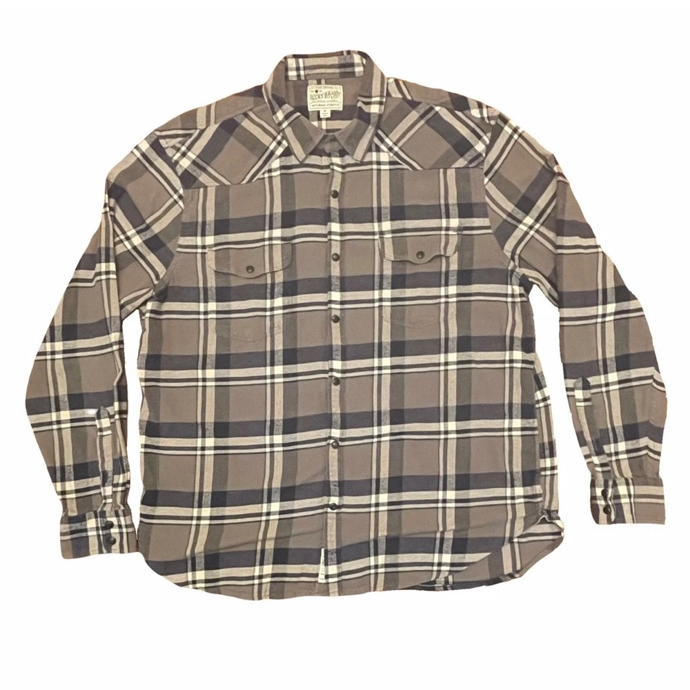 Lucky Brand Men’s Flannel Saturday Stretch Size XL Blue/Gray/White